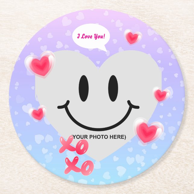 Valentine Glass Heart Balloon Bubblegum Couple Runder Pappuntersetzer (Vorderseite)