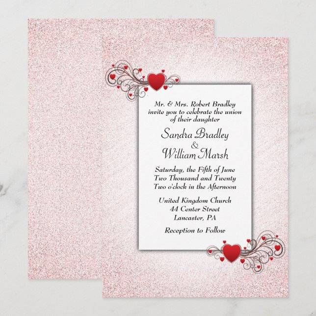 Valentine Glitzer Hochzeit Einladung (Vorne/Hinten)