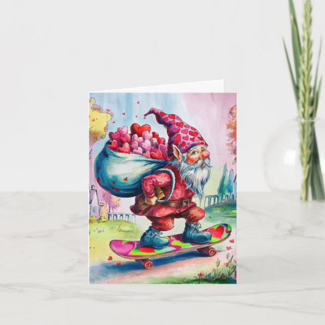 Valentine Gnome Happy Valentines Birthday Karte (Vorderseite)
