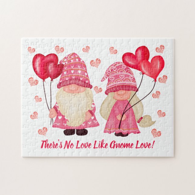 Valentine Gnome Liebe Zitat Rosa rote Herzen Coupl (Horizontal)