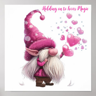 Valentine Gnome mit rosa Herzblasen Poster