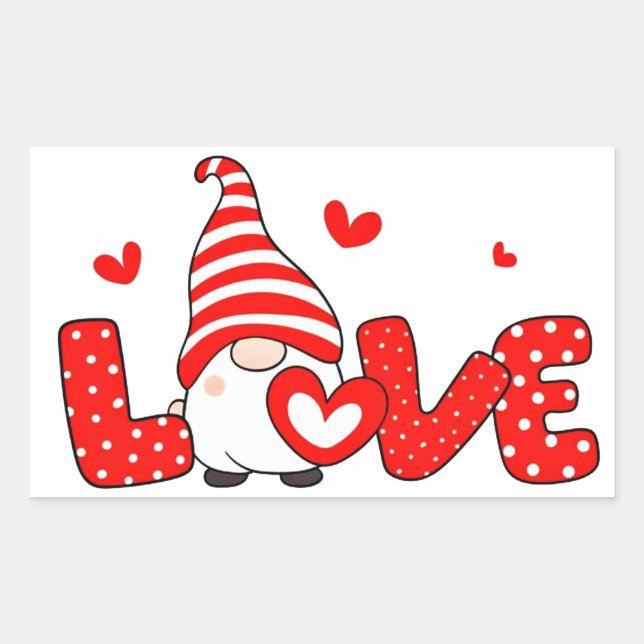 Valentine gnome rechteckiger aufkleber (Vorderseite)