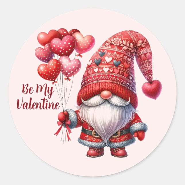 Valentine Gnome Sticker – Heart Balloon Design  (Devant)