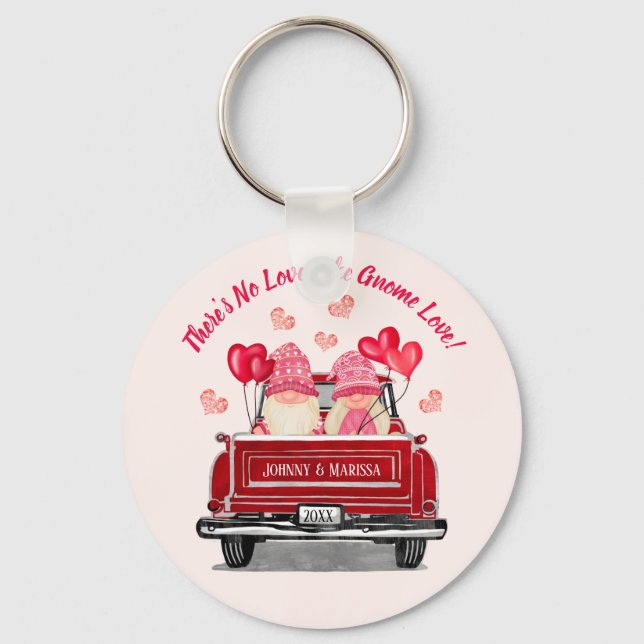 Valentine Gnome Vintag Red Truck Herz Untersetzer Schlüsselanhänger (Vorderseite)