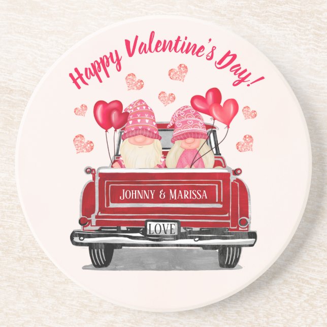 Valentine Gnome Vintag Red Truck Liebe Untersetzer (Vorne)