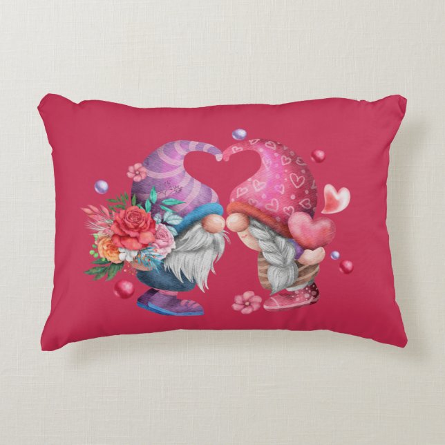 Valentine Gnomes Aquarellfärbung Dekokissen (Vorderseite)