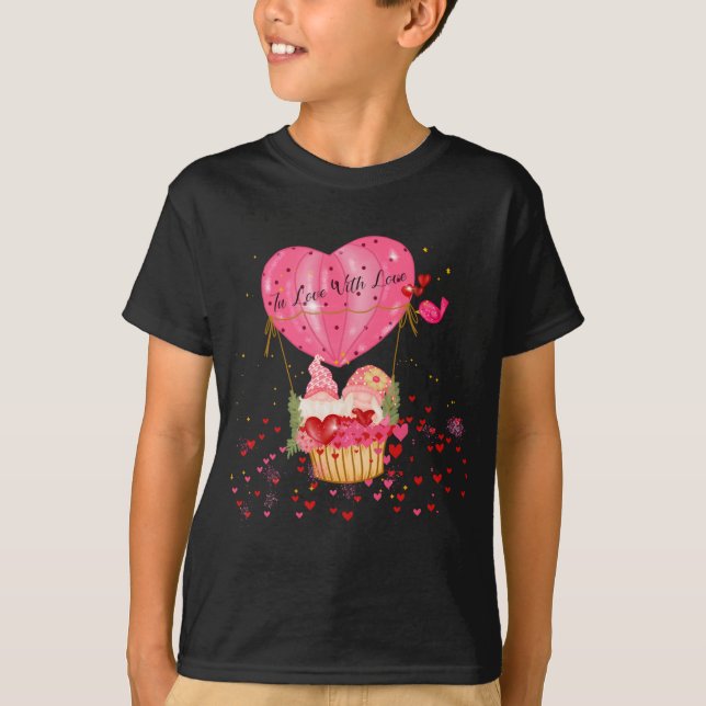 Valentine Gnomes Heißluftballon Herz Valentine T-Shirt (Vorderseite)