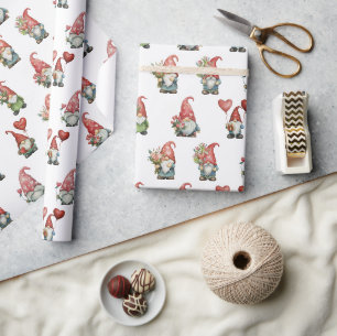 Valentine Gnomes on White Geschenkpapier