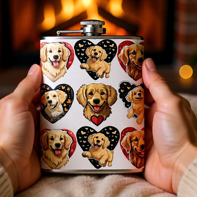 Valentine Golden Retriever Dog Flachmann (Golden Retriever Love Hearts Valentine Flask)
