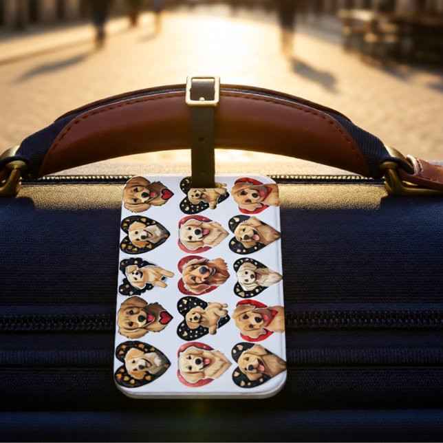 Valentine Golden Retriever Dog Gepäckanhänger (Golden Retriever Sweethearts Pattern in Cozy Style Luggage Tag)