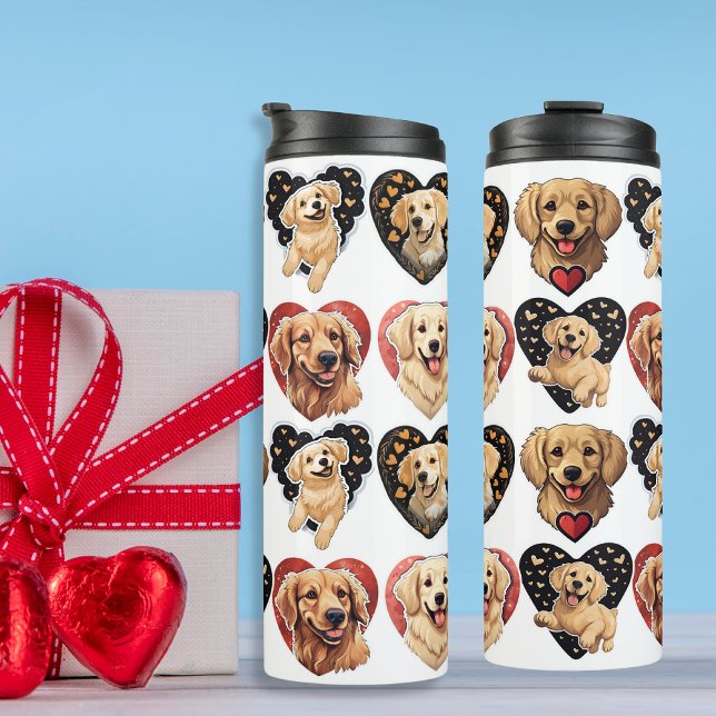 Valentine Golden Retriever Dog Thermosbecher (Chic Valentine Golden Retriever Dog Thermal Tumbler)