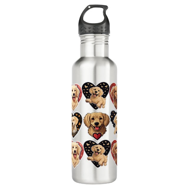 Valentine Golden Retriever Dose Wasser Flasche Edelstahlflasche (Vorderseite)
