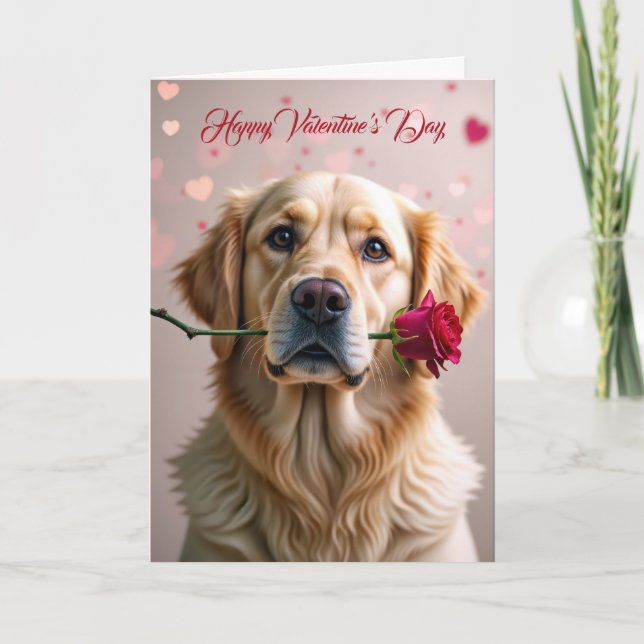 Valentine Golden Retriever mit Rose Karte (Vorderseite)