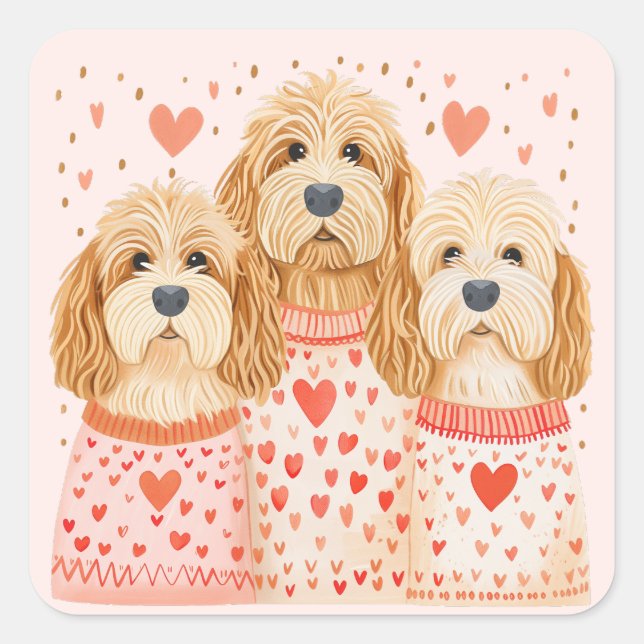 Valentine Goldendoodle Hunde Quadratischer Aufkleber (Vorderseite)