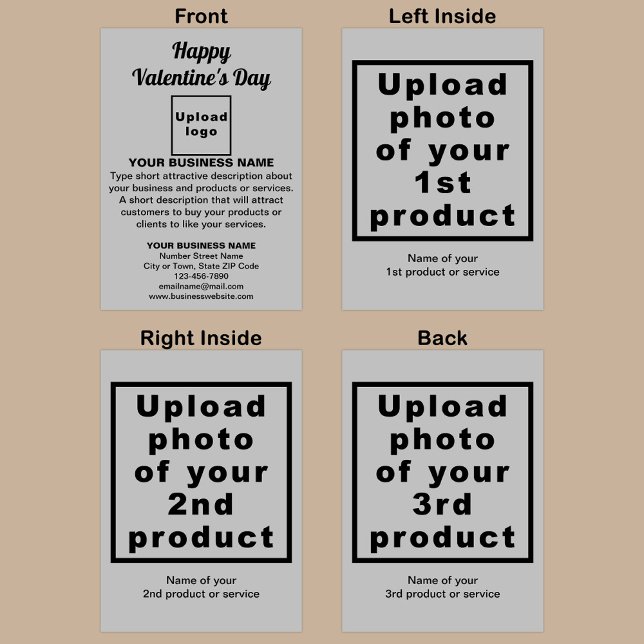 Valentine Gray Faltenkarte Feiertagskarte (Gray folded holiday card for Valentine with your business brand and products or services.)