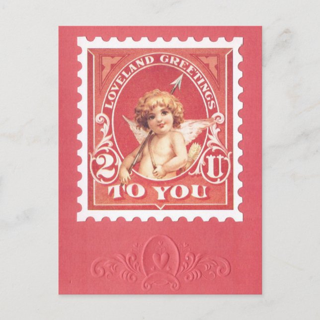 Valentine Greetings Cupid Red Briefmarke Postkarte (Vorderseite)