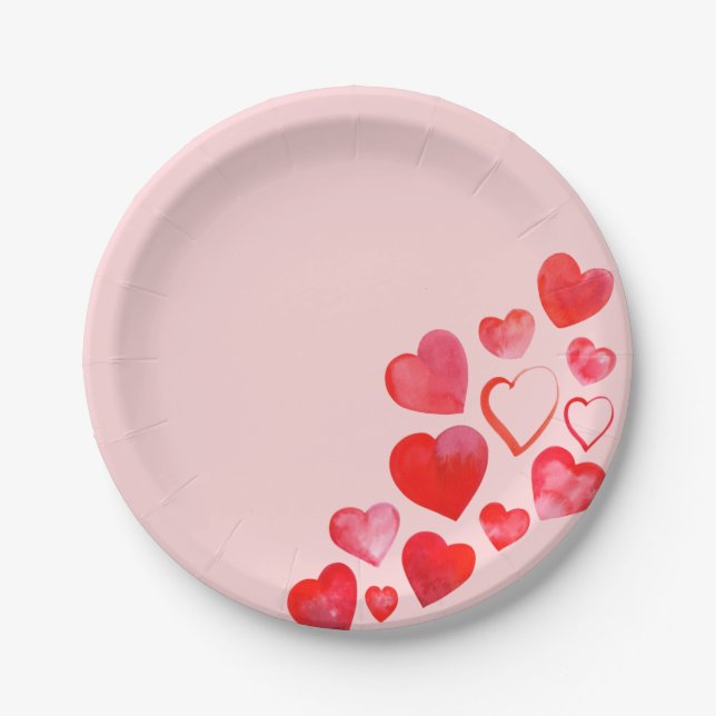 Valentine Hand bemalt rosa Herzplatte Pappteller (Vorderseite)