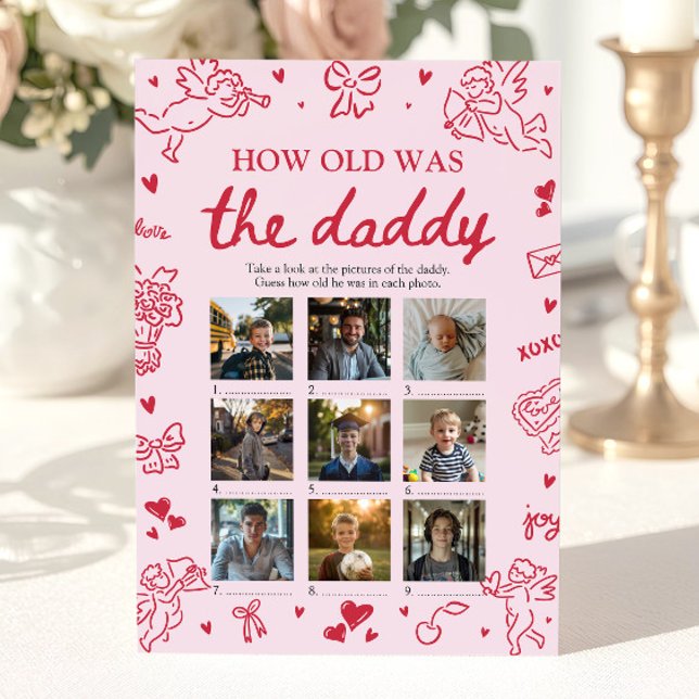 Valentine Hand Drawn How Old Was The Daddy Game Einladung (Valentine Hand Drawn How Old Was The Daddy Game)