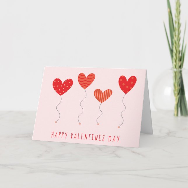Valentine Heart Balloons Polka Dots Stripes Red Karte (Vorderseite)