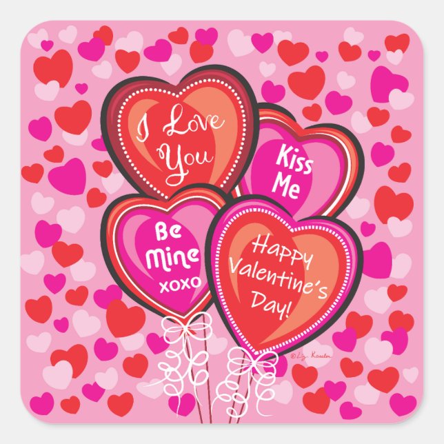 Valentine Heart Balloons Square Stickers (Vorderseite)