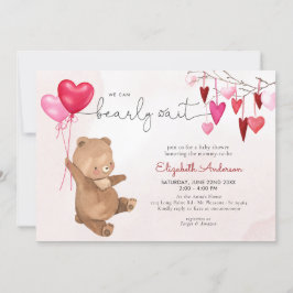 Valentine Heart Bear Balloon Pink Girl Baby Showro Einladung