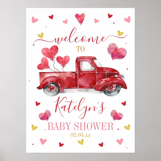 Valentine Heart Birthday Baby Dusche Begrüßungszei Poster (Vorne)