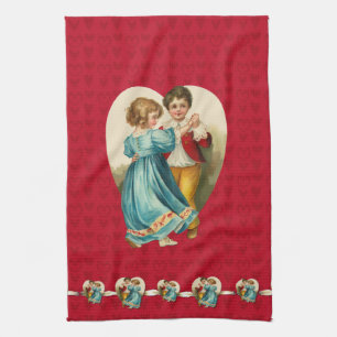 Valentine Heart Boy and Girl Dancing Geschirrtuch
