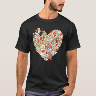 Valentine Heart Cupids Musical Notes Wine Gift T-Shirt