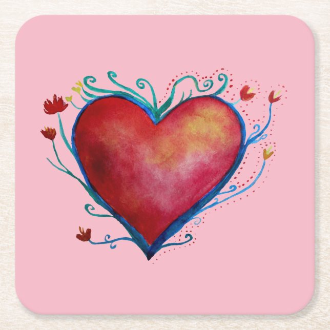 Valentine Heart Custom Square Untersetzer (Vorderseite)