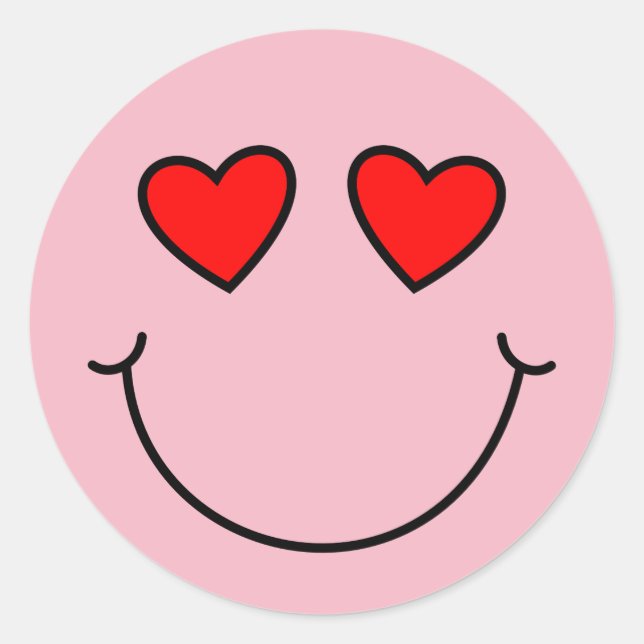 Valentine Heart Eyes Emoji Runder Aufkleber (Vorderseite)