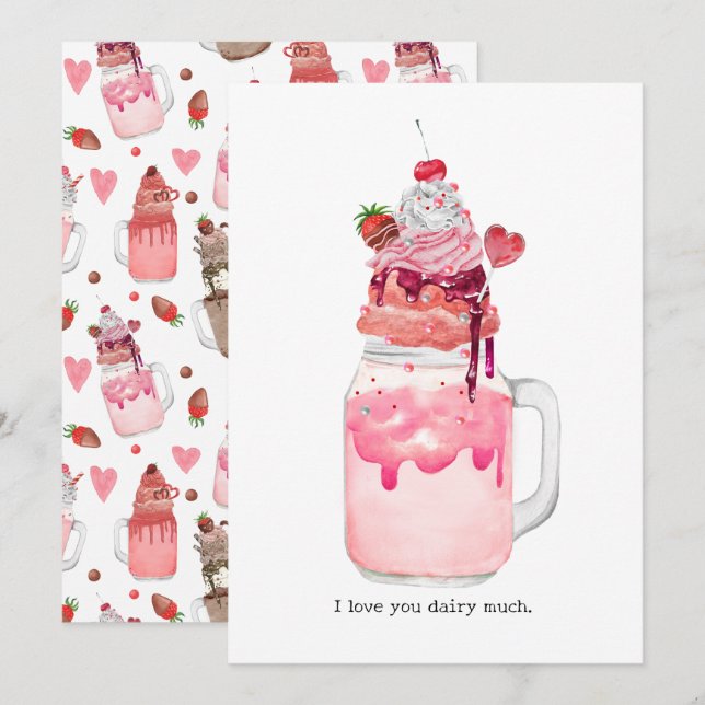 Valentine Heart Milkshake I Liebe You Pup Card Karte (Vorne/Hinten)