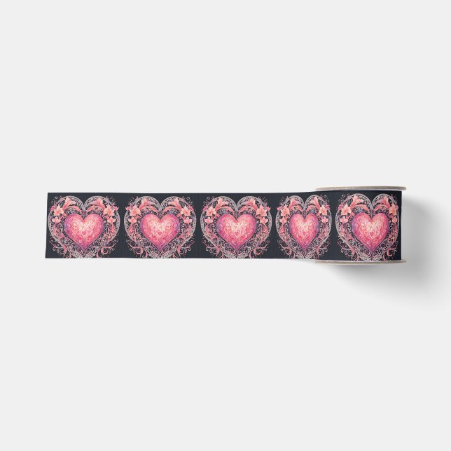 Valentine Heart Pink Liebe Blume Ornamente Ripsband (Vorderseite)