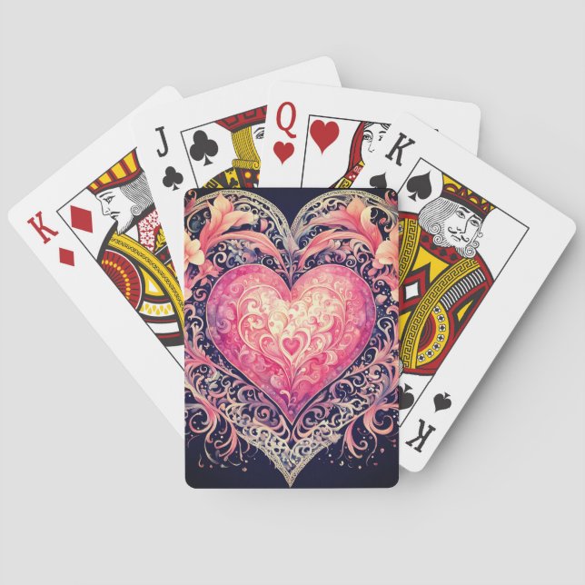 Valentine Heart Pink Liebe Blume Ornamente Spielkarten (Rückseite)