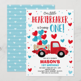 Valentine Heartbreaker 1. Geburtstag Red Blue Truc Einladung