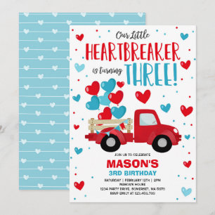 Valentine Heartbreaker 3. Geburtstag Red Blue Truc Einladung