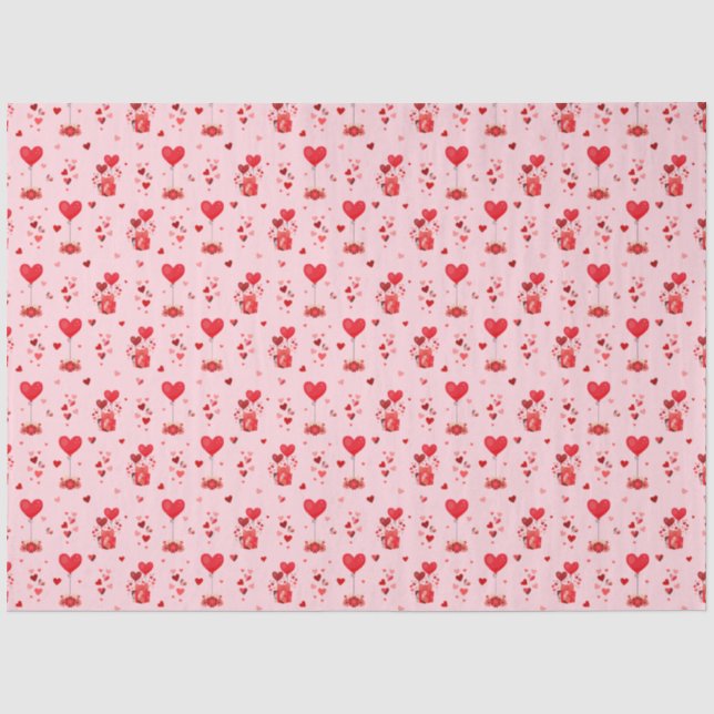 Valentine Hearts and Balloons on Pink Seidenpapier (Vorderseite)