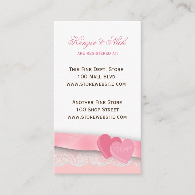 Valentine Hearts Bridal Registrierungskarte Begleitkarte (Vorderseite)