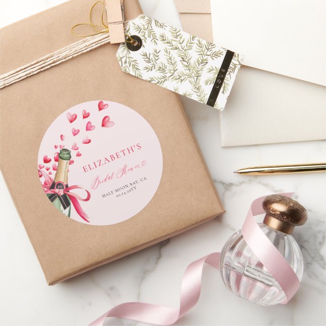Valentine Hearts Bubbly Whimsical Bridal Shower Runder Aufkleber (Schenken)