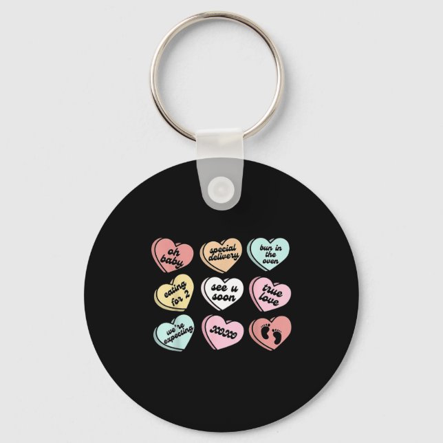 Valentine Hearts Candy Pregnancy Announcement Baby Schlüsselanhänger (Vorderseite)