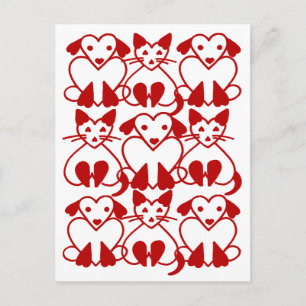 Valentine Hearts Chats & Chiens Pink Red Pet Carte