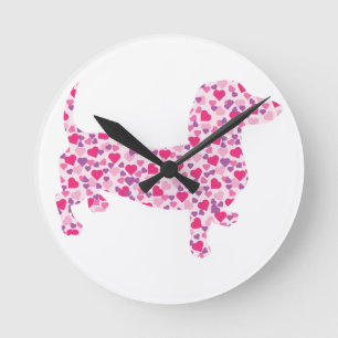 Valentine Hearts Dachshund Runde Wanduhr