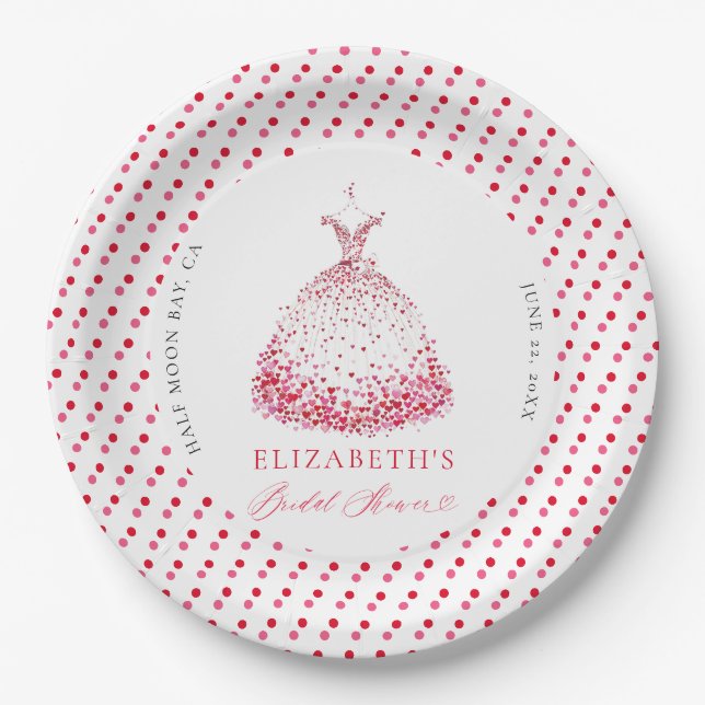 Valentine Hearts Dress Bow Elegantes Brautparty Pappteller (Vorderseite)