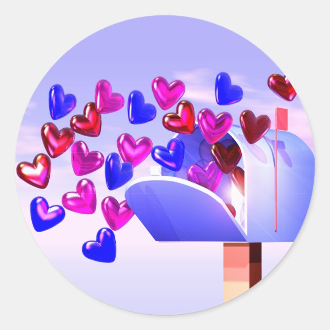 Valentine Hearts in Mailbox Runder Aufkleber (Vorderseite)