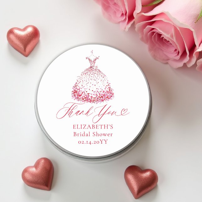 Valentine Hearts Love Garden Dress Bridal Shower Runder Aufkleber (valentine bridal shower sticker brunch bubbly watercolor hearts dress showered with love garden )