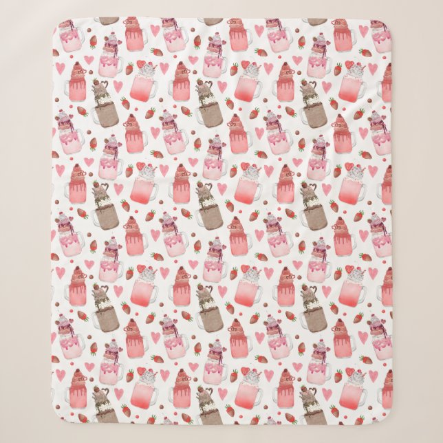 Valentine Hearts Milkshakes Candy Pattern Sherpadecke (Vorderseite)