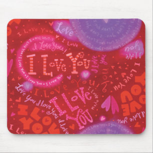 Valentine Hearts Pink Red I Liebe You Typografie Mousepad