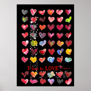 Valentine Hearts Poster in Schwarz