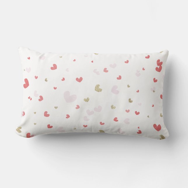 Valentine Hearts Red Pink & Gold Lendenkissen (Vorderseite)