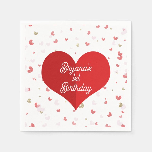 Valentine Hearts Red Pink & Gold Party Serviette (Vorderseite)