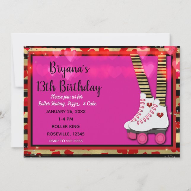 Valentine Hearts Roller Skaten Birthday Party Einladung (Vorderseite)